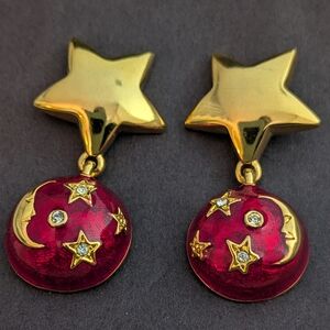 Vintage 90s Cabouchon Celestial Earrings Whimsigoth